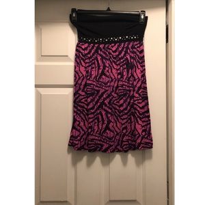 Size small neon pink purple zebra animal print strapless dress